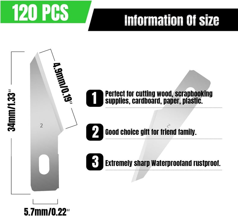 QIMAOO 120 Pcs Exacto Knife Blades, #2 High Carbon Steel Hobby Knife Blade Refills Hobby Knife Replacement Blades for Craft, Scrapbooking, Stencil - Image 2